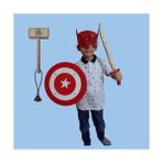 Ahtek Ahşap Oyuncak Seti 4'lü, Kaptan Türkiye Maskesi, Kalkanı, Kılıcı ve Ahşap Tor (Thor) Çekici