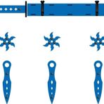 Ahtek Ahşap Samuray Seti 3 Lü, Katana Kılıcı + 3 Ad. Ninja Yıldızı Kohga + 3 Ad. Fırlatma Bıçağı Kunai Mavi