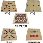Ahtek Eğitici Ahşap 5li TicTacToe & 3 Taş & 9 Taş & Bihar ve Surakarta Akıl Zeka ve Strateji Oyunu