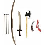 Ahtek Muhteşem 5'li Ahşap Oyuncak Seti, Ok Yay + Balta + Karambit + Kılıç + Lastik Atan Tabanca