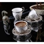 Ahu Gümüş-Beyaz Renk Kahve Fincan Takımı - 90 ml - Beyaz - Gümüş