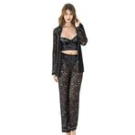Ahu Siyah Üçlü Büstiyerli Saten Sabahlık Gecelik Bayan Pijama Takımı