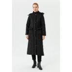 Ahval Şişme Kadın Kışlık Kaban Elyaf Dolgulu Kapşonlu 6044 - Siyah - 40