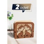 Ahwall Ahşap Dekoratif Peçetelik Kedi Çift Temalı Ceviz Renk 2 Adet