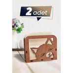 Ahwall Ahşap Dekoratif Peçetelik Kedi Temalı Ceviz Renk 2 Adet