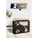 Ahwall Ahşap Dekoratif Peçetelik Kedi Temalı Desenli Siyah Renk 2 Adet