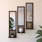 Ahwall Ahşap Duvar Süsü Rafı Fas Temalı Duvar Dekoru 3'lü - Ceviz - 15x45 cm
