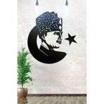 AHWALL AW00005 Atatürk Ve Bayrak Figürlü Dekoratif Ahşap Tablo