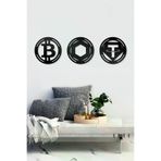 AHWALL AW000155 Bitcoin Ethereum Tether Figürlü Dekoratif Ahşap Tablo