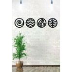 AHWALL AW00089 4 Element Ateş Hava Su Toprak Figürlü Dekoratif Ahşap Tablo