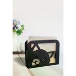 AHWALL AW00352S Ahşap Dekoratif Peçetelik Kedi Temalı Desenli Siyah Renk