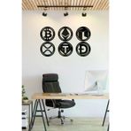 AHWALL AW0SET01 Bitcoin, Ethereum, Neo, Ripple, Tether, Doge Kripto Seti Dekoratif Ahşap Tablo