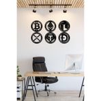 Ahwall Bitcoin Ethereum Neo Ripple Tether Doge Kripto Seti Dekoratif Ahşap Tablo