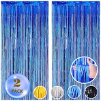 AIBIIN 2 adet 3.3ft x 6ft Folyo Perde Zemin Mavi Metalik Tinsel Folyo Saçak Perdeler Küçük Prens Doğum Günü Partisi Düğün Bebek Duş Bekarlığa Veda Kutlama Parti Süslemeleri Fotoğraf Kabini Prop