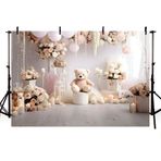 AIBIIN 7x5ft Bej Ayı Fotoğraf Backdrop Çiçek Balon Yenidoğan Doğum Günü Pastası Smash Portre Dekor Afiş Stüdyo Prop Malzemeleri