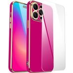 AICase iPhone 15 Pro Kılıf ile Uyumlu, Tam Vücut Kamera Lens Koruması + Cam Ekran Koruyucu, Lüks Elektroliz Kaplama Tampon, Kızlar için İnce Yumuşak Darbeye Dayanıklı Koruyucu Kılıf_Sıcak Pembe