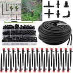 Aienxn 100FT Damla Sulama Sistemi Kiti, Sera, Avlu, Çim için Otomatik Sulama Sistemi 1/4 "Dağıtım Borusu, Ayarlanabilir Damla Vericiler, Damla Sulama Dikenli Konnektörler Q-064-set