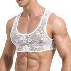 AIEOE A01 Şeffaf Dantel Beyaz Erkek Tank Top T-shirt
