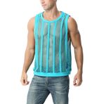 AIEOE Erkek file gömlek, şeffaf, kaslı atlet, kapüşonlu, file, gündelik, bol gömlek, kolsuz, file tişört, yazlık, ince, nefes alır, file üst giyim, sweatshirt, S-XL, Tank Top - Mavi, S