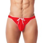AIEOE Erkek yüzme külotu, yüksek bacak kesimi ve büzme ipli, seksi mayo, düşük bel bikini, Kırmızı, L
