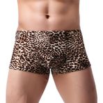 AIEOE Sarı Kahverengi Retro Leopar Desenli Mektup İç Çamaşırı Erkek Şort Boxer