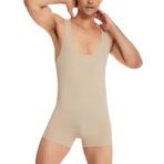 AIEOE Spor Bodysuit Erkek Tek Parça Bodyshaper Kompresyon Singlet Spor Giyim Kolsuz Slim Fit Body Shaper Gym Yoga Jimnastik Ön Gömlek, Bej, S