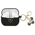 AIIEKZ Samsung Galaxy Buds 3 Pro ve Galaxy Buds 3 (2024) ile uyumlu, Altın Kalp Desenli Yumuşak Silikon Kılıf Sevimli Kelebek Anahtarlık Kız Kadınlar için (Siyah)