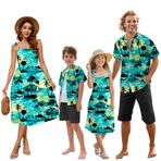 Aile Eşleşen Hawaii Kıyafetleri, Baba ve Oğul Plaj Tatil Gömlekleri Anne Kız Elbisesi, 2T - X-Large, Hawaii Camgöbeği, 3XL