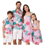 Aile Eşleşen Hawaii Kıyafetleri, Baba ve Oğul Plaj Tatil Gömlekleri Anne Kız Elbisesi, 2T - X-Large, Hawaii Pembesi, M