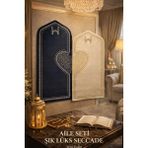 Aile Seti 2'li Seccade – Çift Kişilik Şık ve Özel Tasarım Seccade Takımı - Lacivert - Krem - Altın - 120 x 65 cm