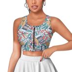 AILLOSA Activewear Üstleri Fermuarlı 3D Baskılı Desen CFY-01 Askılı Kadın Atlet
