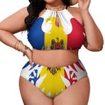 AILLOSA Flag-136 Büyük Beden Geniş Askılı Orta Bel Büyük Beden Kadın Bikini Seti
