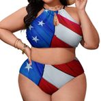 AILLOSA Flag-26 Büyük Beden Geniş Askılı Orta Bel Büyük Beden Kadın Bikini Seti
