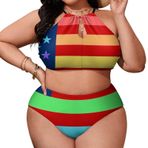 AILLOSA Flag-31 Büyük Beden Geniş Askılı Orta Bel Büyük Beden Kadın Bikini Seti
