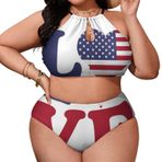 AILLOSA Flag-58 Büyük Beden Geniş Askılı Orta Bel Büyük Beden Kadın Bikini Seti