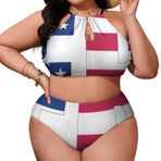 AILLOSA Flag-63 Büyük Beden Geniş Askılı Orta Bel Büyük Beden Kadın Bikini Seti