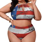 AILLOSA Flag-67 Büyük Beden Geniş Askılı Orta Bel Büyük Beden Kadın Bikini Seti