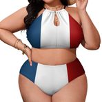 AILLOSA Flag-94 Büyük Beden Geniş Askılı Orta Bel Büyük Beden Kadın Bikini Seti