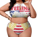 AILLOSA GF17 Geniş Askılı Orta Bel Büyük Beden Kadın Bikini Seti