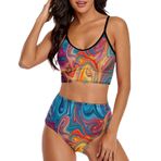 AILLOSA GFY-42 Geniş Omuz Askılı Üçgen Bikini Üstü Alçak Bel İki Parça Kadın Bikini Seti