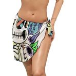 AILLOSA TH-298 Wrap Sarong Beyaz Siyah Kadın Plaj Elbise