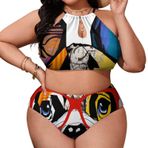 AILLOSA TH-305 Büyük Beden Geniş Askılı Orta Bel Büyük Beden Kadın Bikini Seti