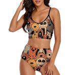 AILLOSA TH-307 Geniş Omuz Askılı Üçgen Bikini Üstü Alçak Bel İki Parça Kadın Bikini Seti