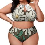 AILLOSA TH-328 Büyük Beden Geniş Askılı Orta Bel Büyük Beden Kadın Bikini Seti