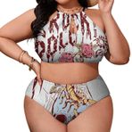 AILLOSA TH-356 Büyük Beden Geniş Askılı Orta Bel Büyük Beden Kadın Bikini Seti