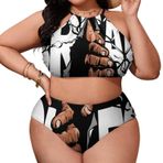 AILLOSA TH-461 Büyük Beden Geniş Askılı Orta Bel Büyük Beden Kadın Bikini Seti