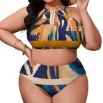 AILLOSA YH-150 Büyük Beden Geniş Askılı Orta Bel Büyük Beden Kadın Bikini Seti