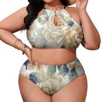AILLOSA YH-18 Büyük Beden Geniş Askılı Orta Bel Büyük Beden Kadın Bikini Seti