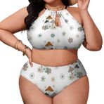 AILLOSA YH-222 Büyük Beden Geniş Askılı Orta Bel Büyük Beden Kadın Bikini Seti
