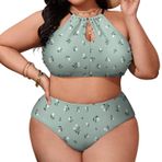 AILLOSA YH-225 Büyük Beden Geniş Askılı Orta Bel Büyük Beden Kadın Bikini Seti